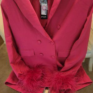 Feather Trim Suit Blazer